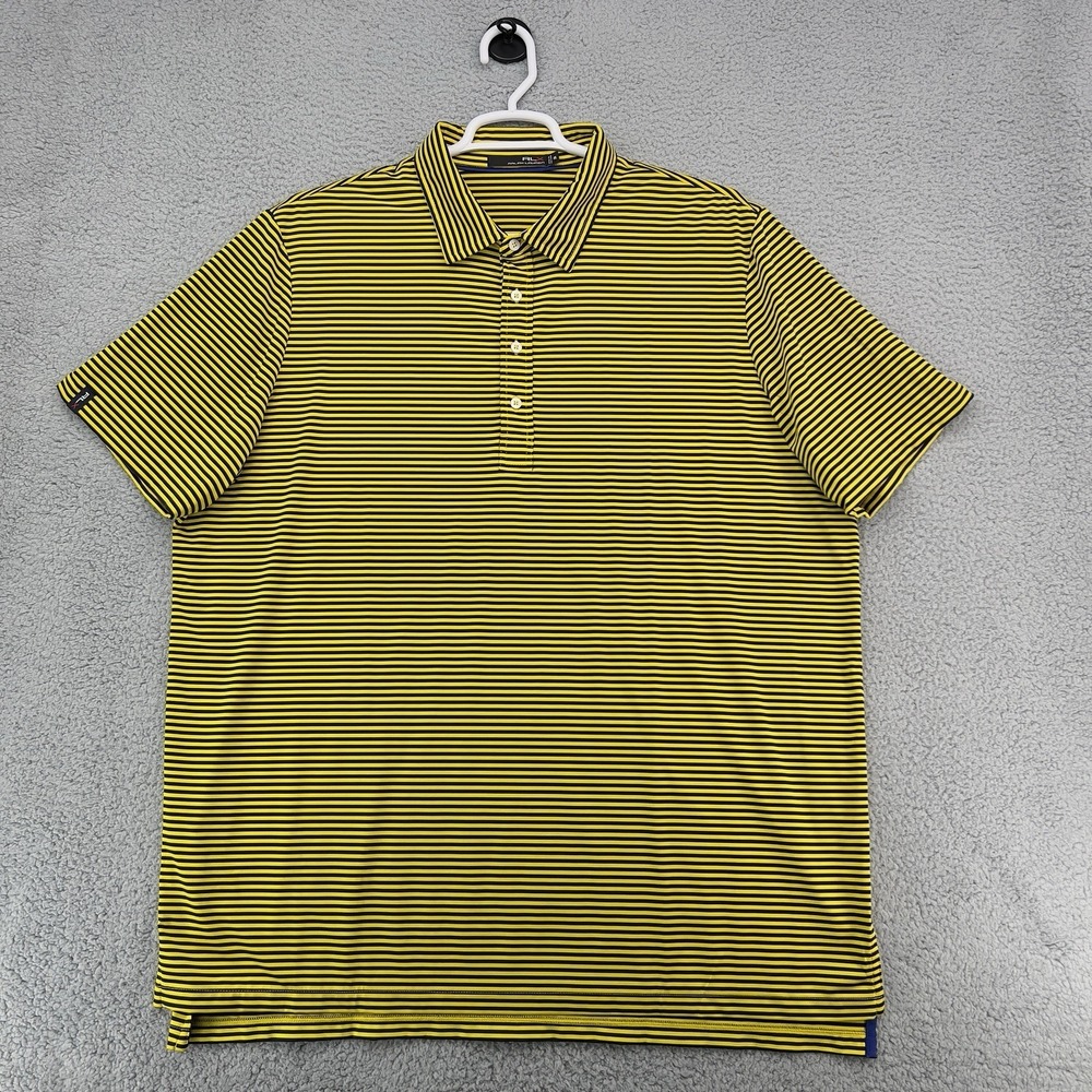 RLX Ralph Lauren Polo Shirt Men XXL Yellow Blue Striped Golf Performance Stretch